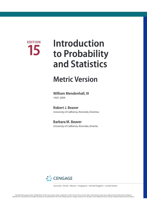 Introduction To Probability And Statistics, 15th Edition PDF By William